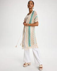 Bondi Blue Rainbow Crochet Pointelle Vest
