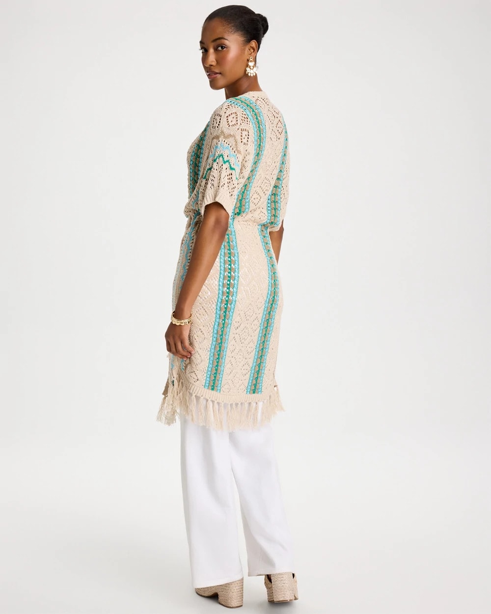 Bondi Blue Rainbow Crochet Pointelle Vest