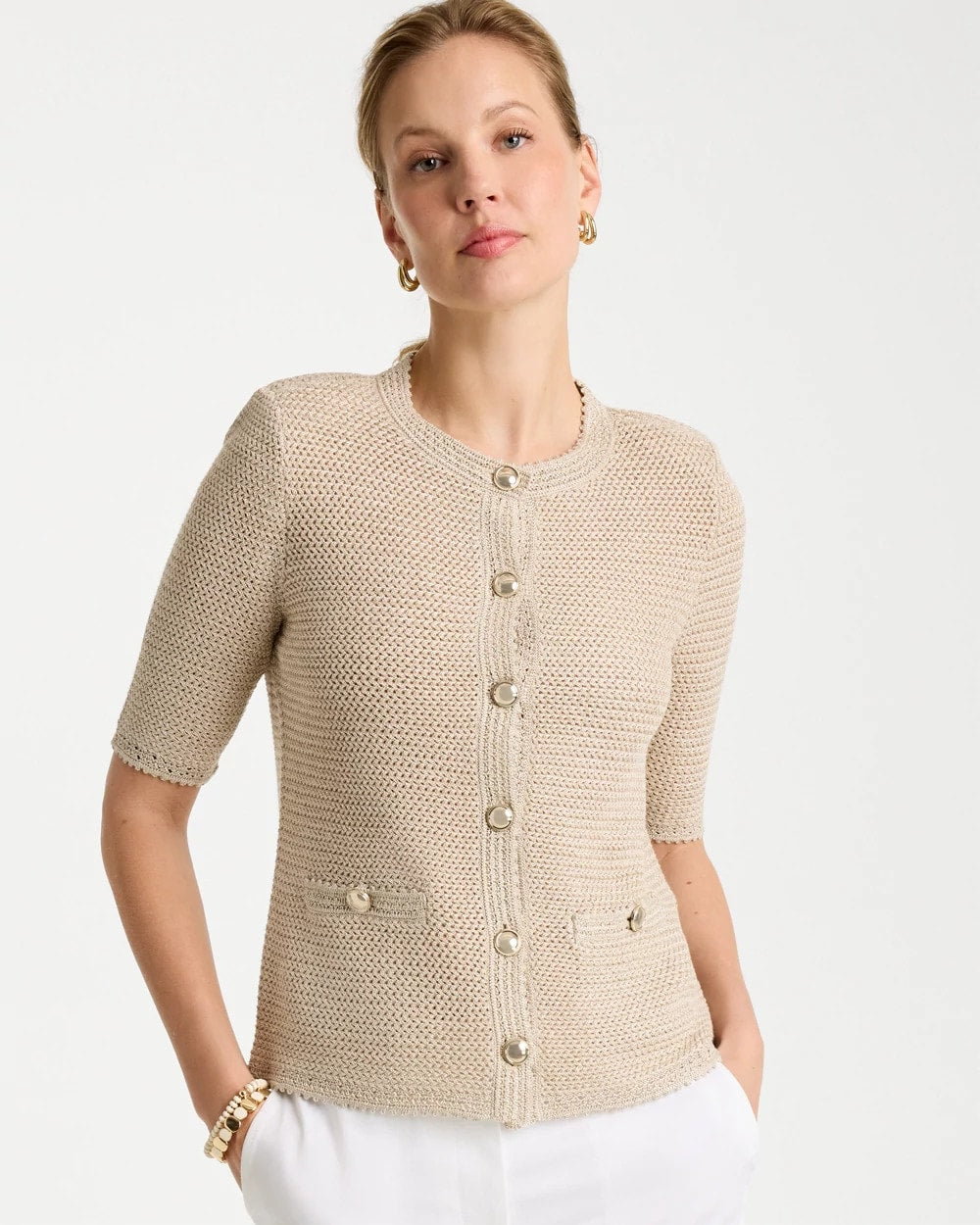 Gold Metallic Lady Jacket Cardigan