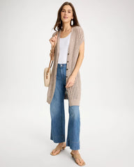 Smokey Taupe Faucet V-Neck Long Cardigan Vest
