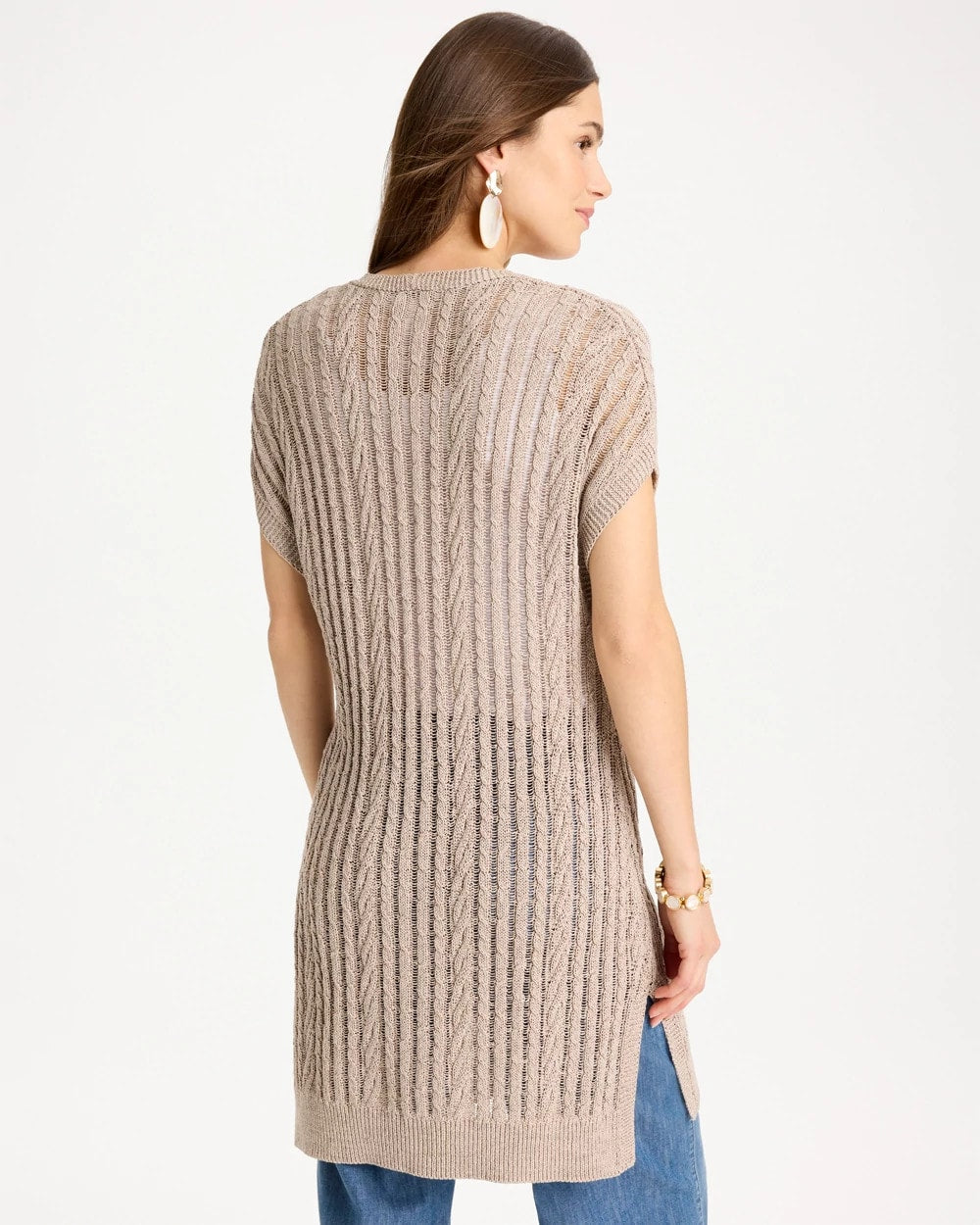 Smokey Taupe Faucet V-Neck Long Cardigan Vest