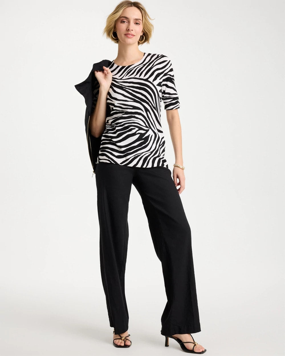 Black Ella Zebra Crewneck Pullover Sweater