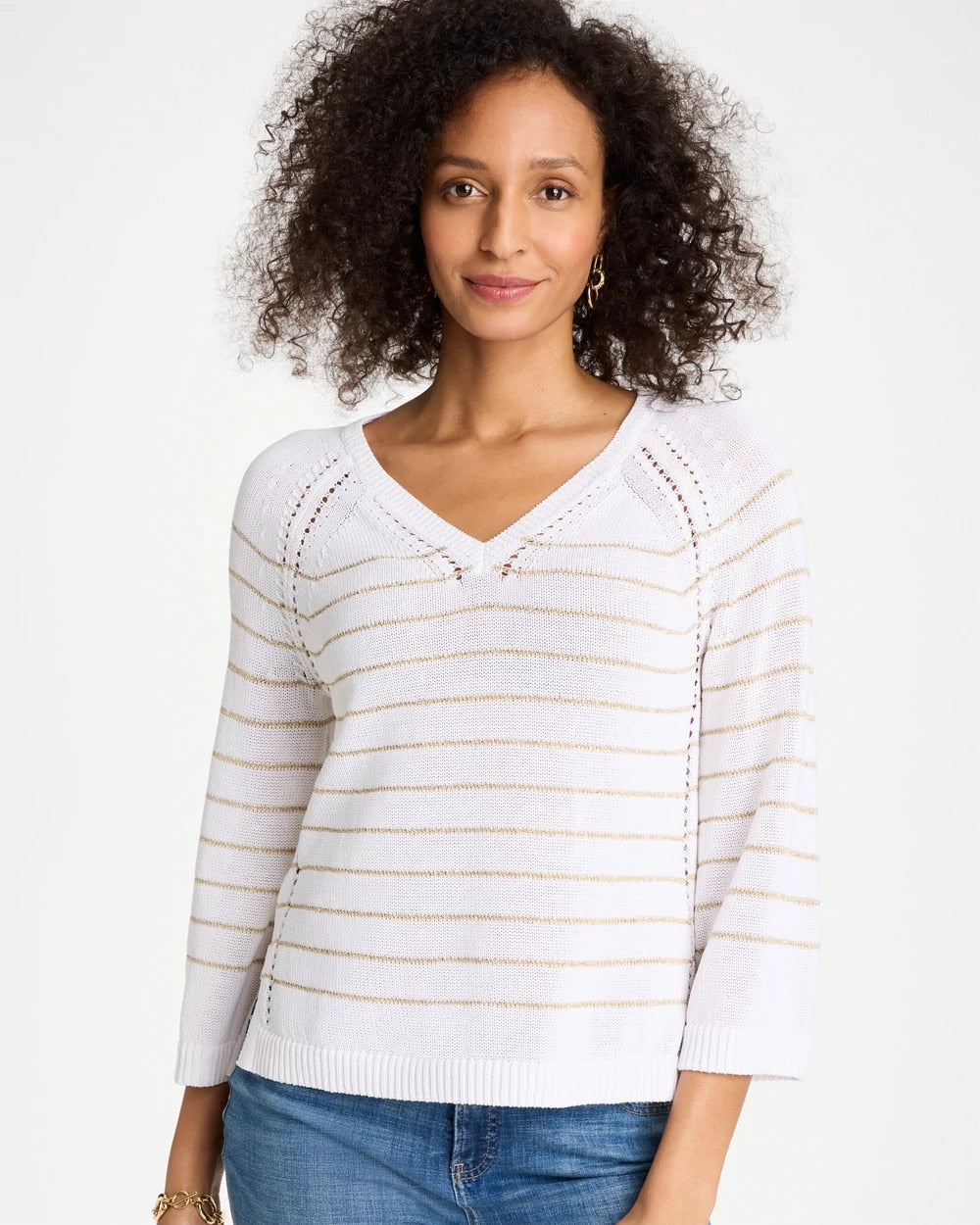Alabaster Metallic Striped Pullover Sweater