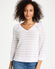 Alabaster Metallic Striped Pullover Sweater
