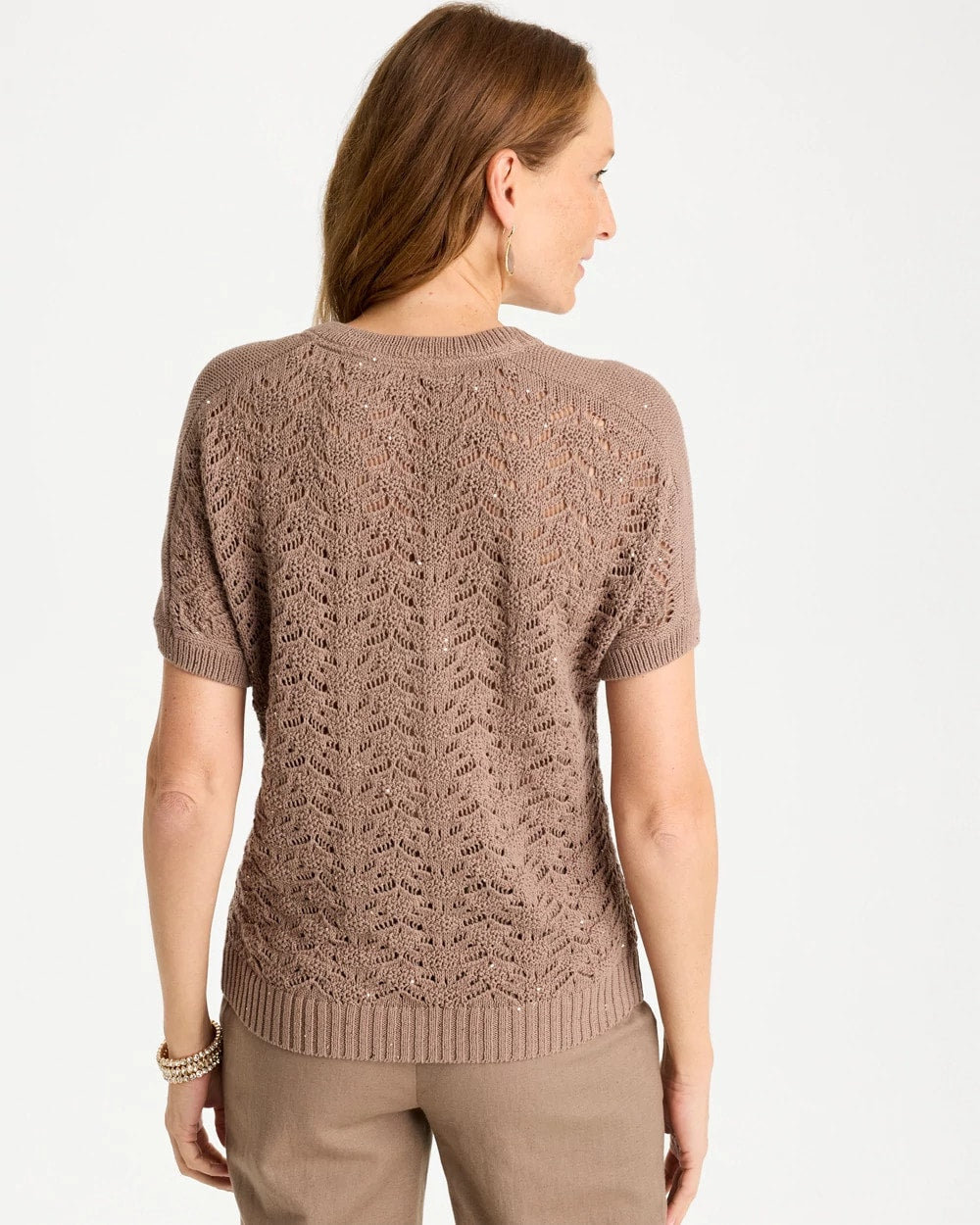 Topaz Smoke Sequin Pointelle Pullover