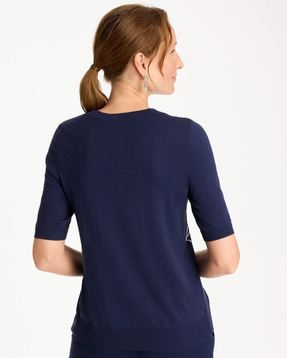 Passport Blue Ella Short-Sleeve Floral Sweater