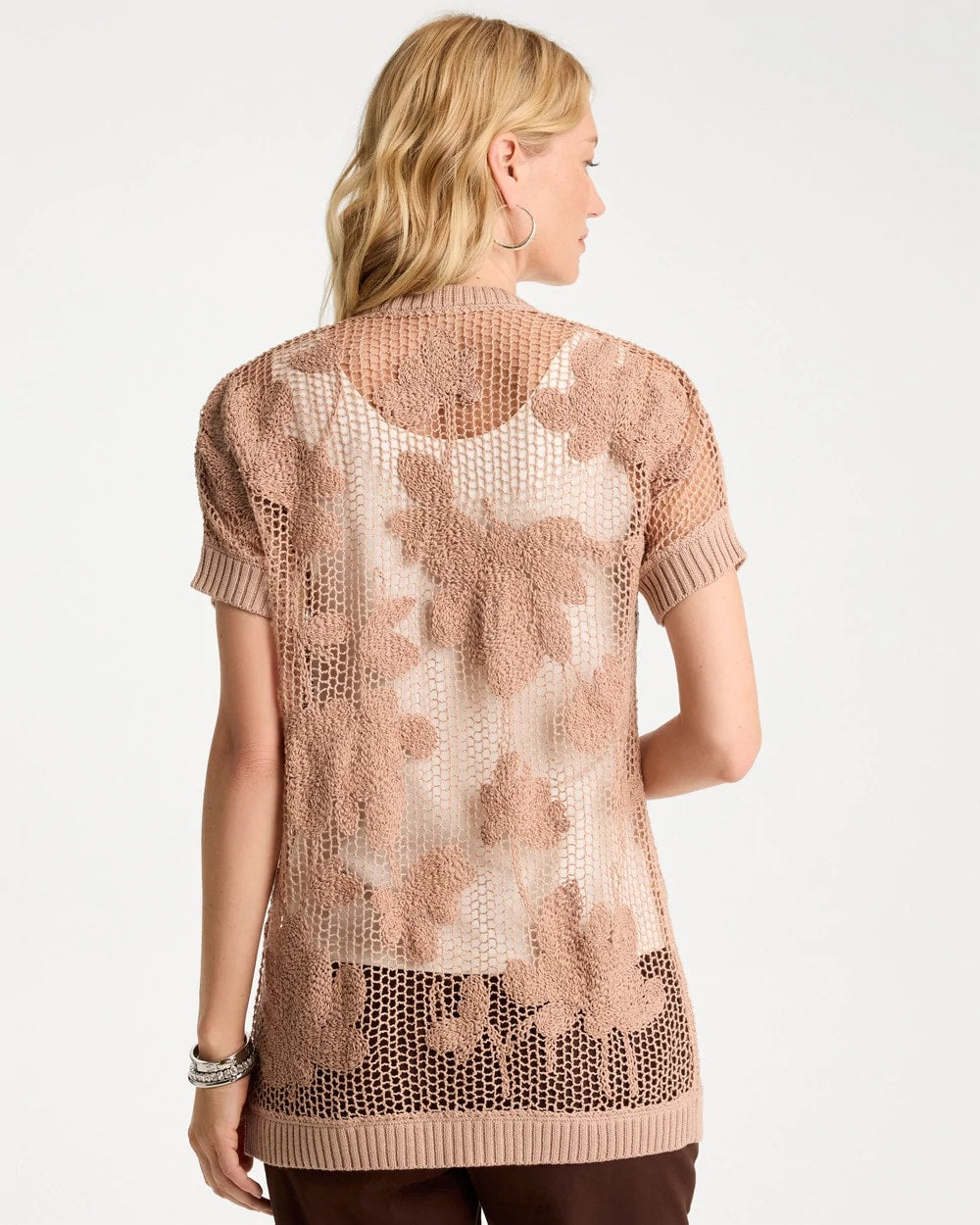 Mocha Mousse Cotton-Blend Crochet Cocoon Cardigan