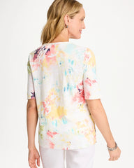 Bondi Blue Cotton Slub Printed Henley Tee