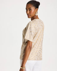 Smokey Taupe Cotton Foiled Shirred Tee