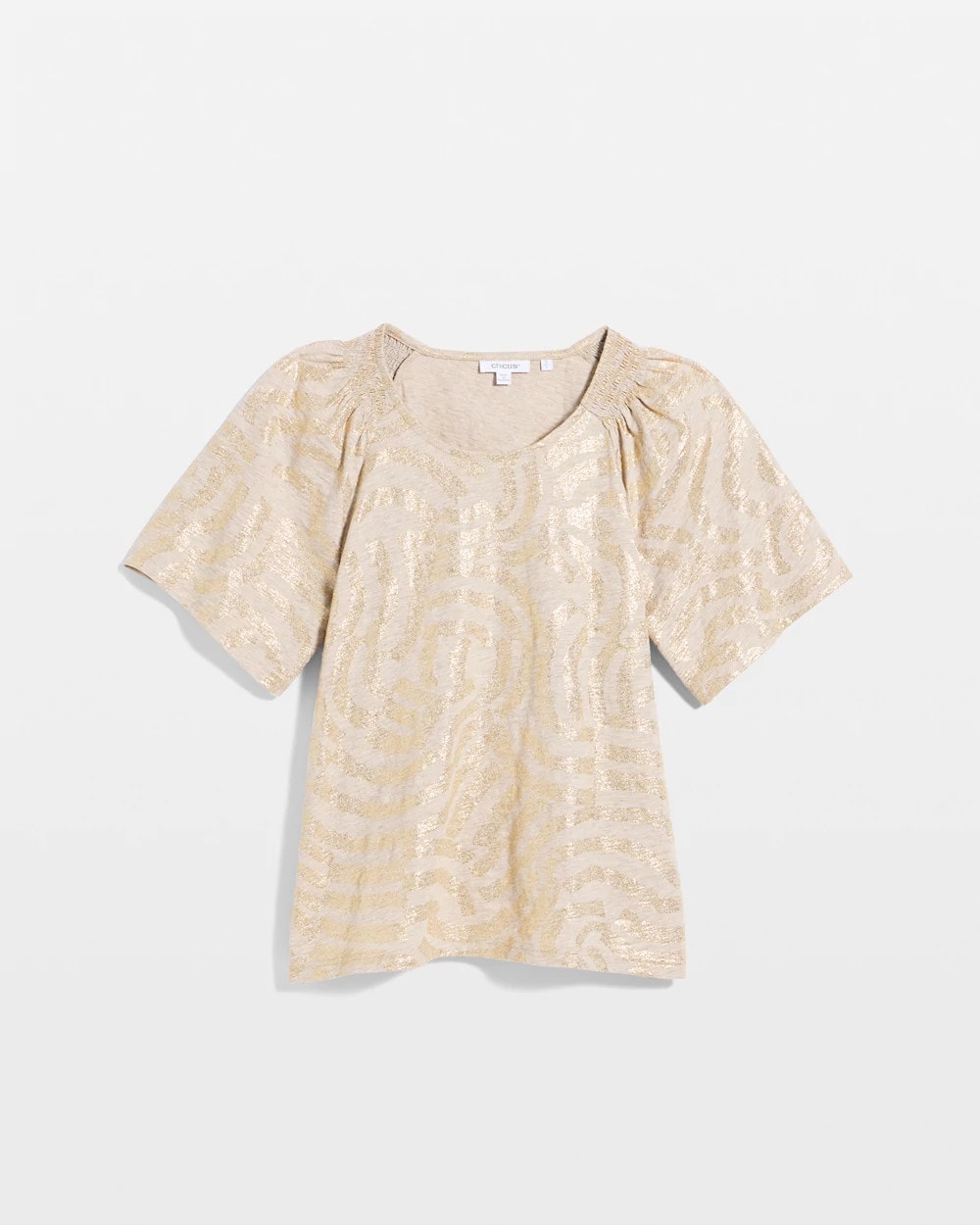 Smokey Taupe Cotton Foiled Shirred Tee