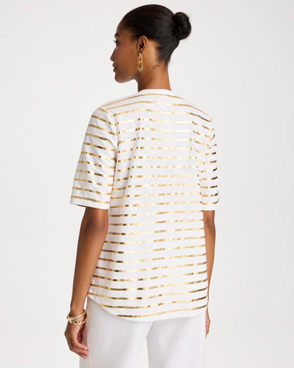Alabaster Striped Cotton Slub V-Neck Tee