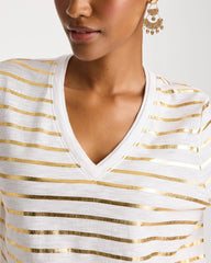 Alabaster Striped Cotton Slub V-Neck Tee