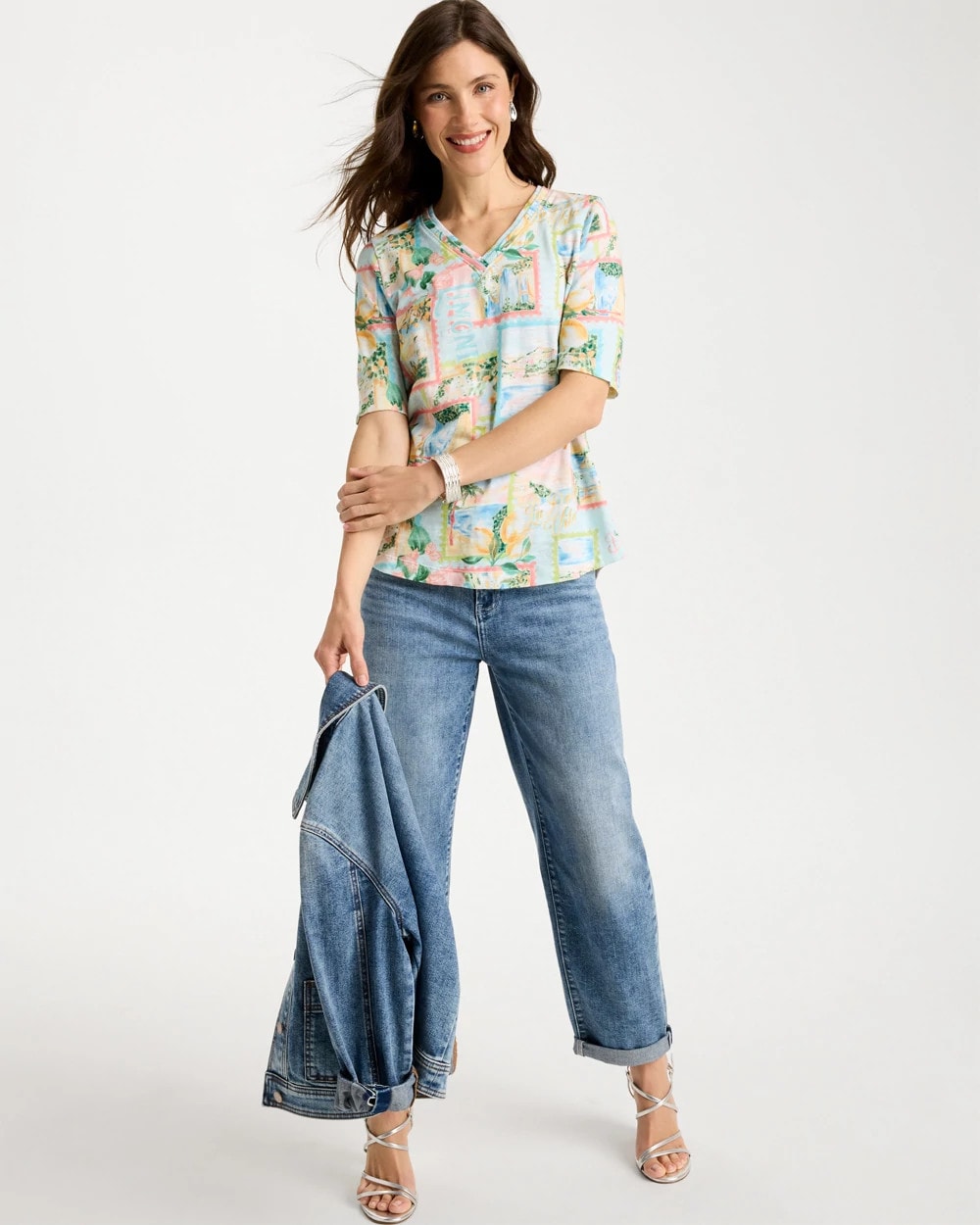 Bondi Blue Limoni Dolci Cotton Slub V-Neck Tee