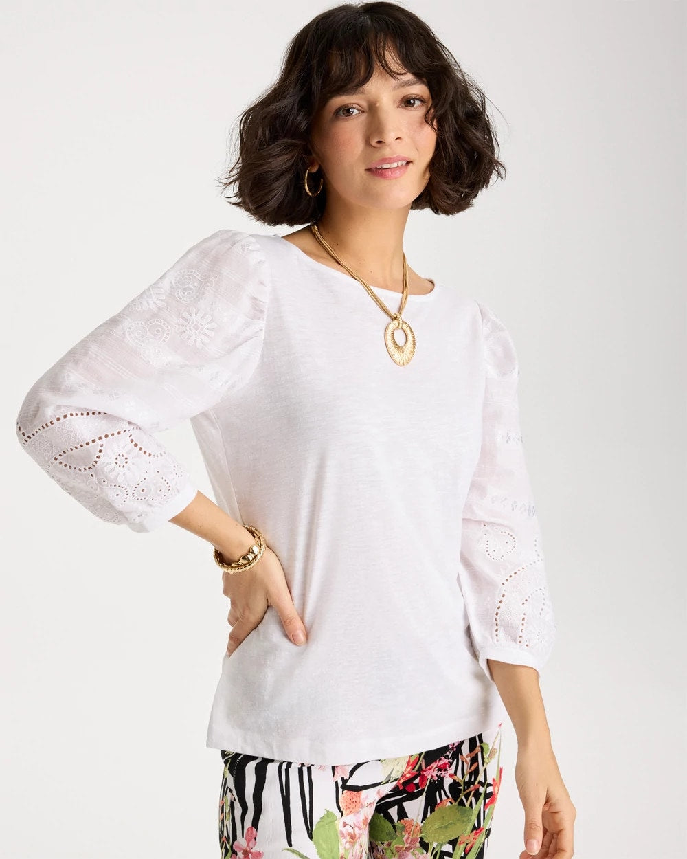 Alabaster Cotton Eyelet Sleeve Tee