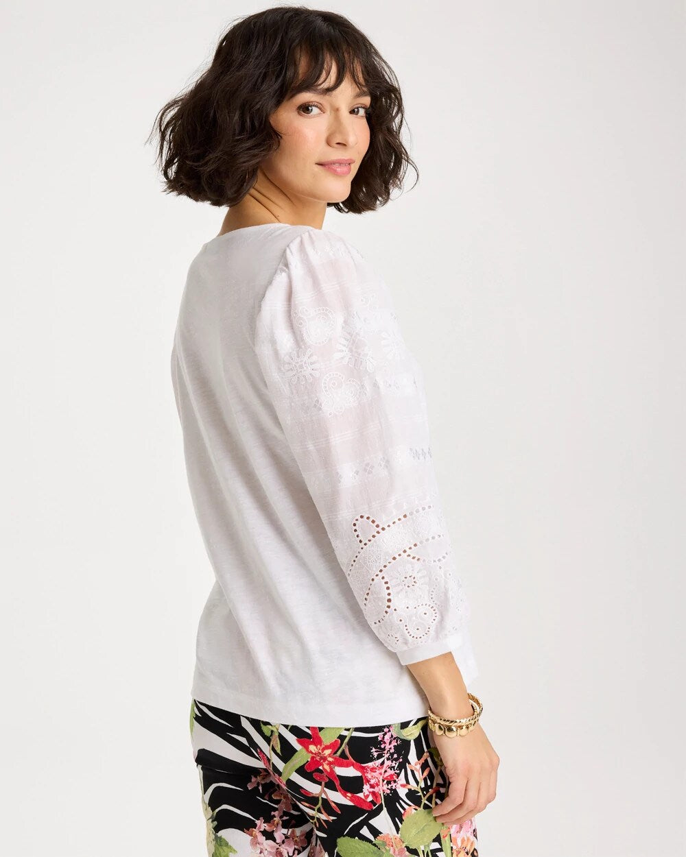Alabaster Cotton Eyelet Sleeve Tee