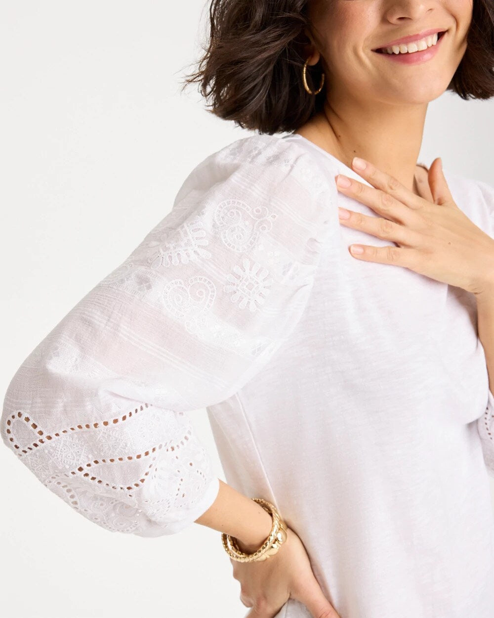 Alabaster Cotton Eyelet Sleeve Tee