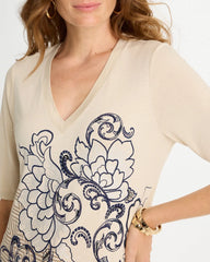 Topaz Smoke Knit Sequin Elbow Tee