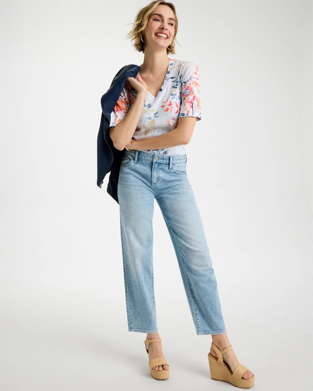 Calypso Coral Pima Floral Elbow Sleeve Tee