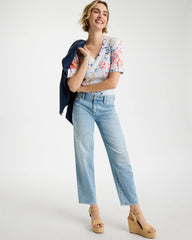 Calypso Coral Pima Floral Elbow Sleeve Tee