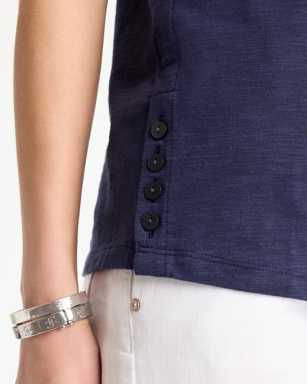 Passport Blue Cotton Slub Crewneck Button Tee