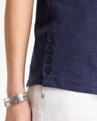 Passport Blue Cotton Slub Crewneck Button Tee