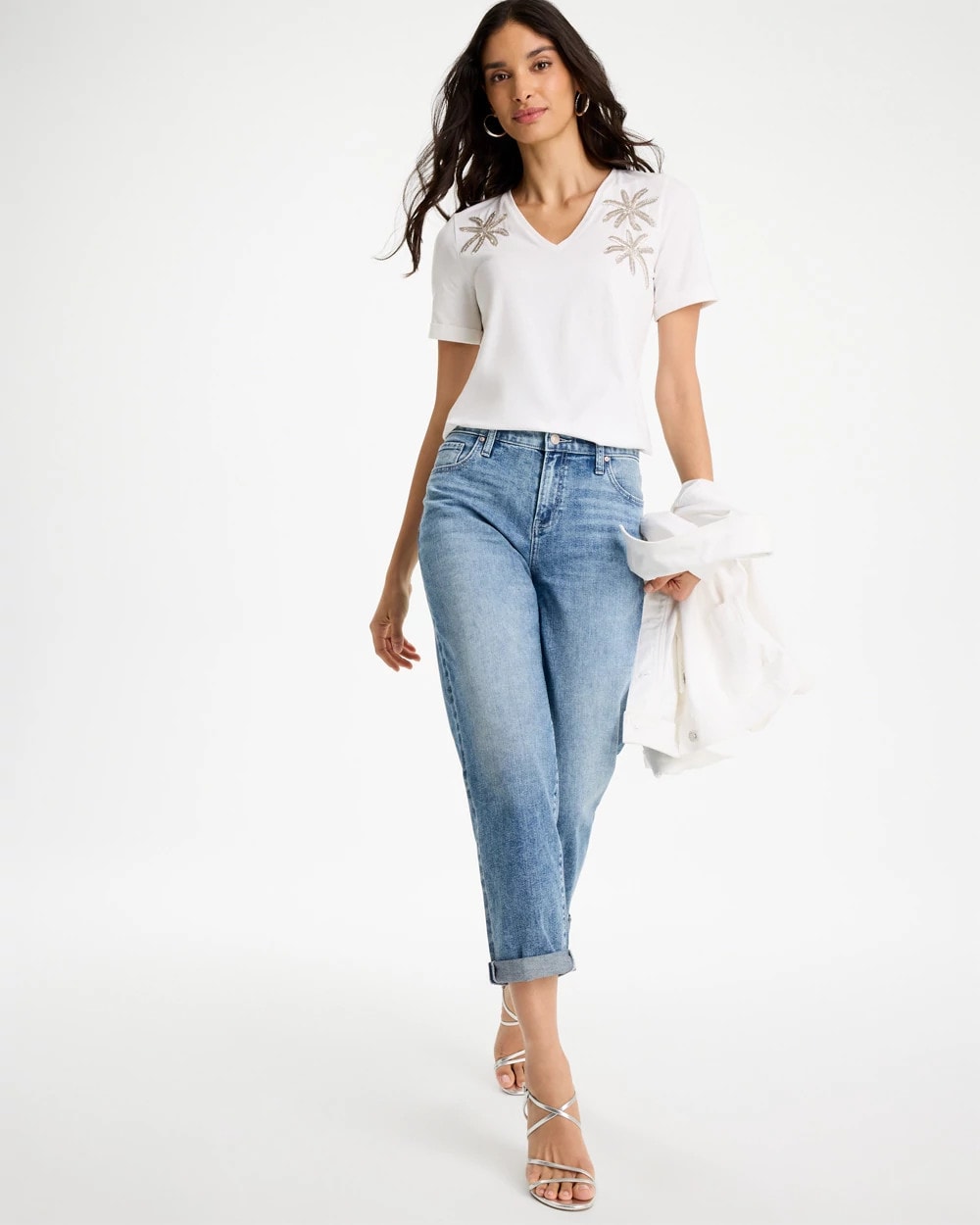 Alabaster Cotton Stretch Palm Sequin Tee