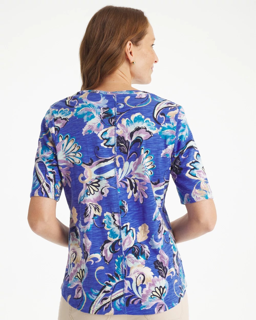 Amparo Blue Paisley Cotton Slub V-Neck Tee
