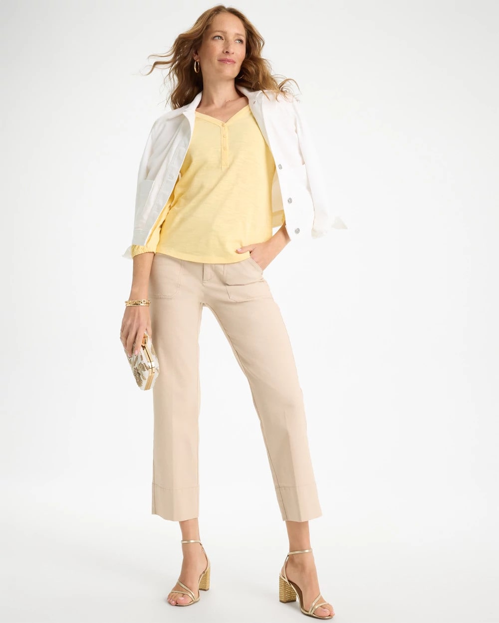 Golden Haze Puff Sleeve Cotton Slub Henley Tee