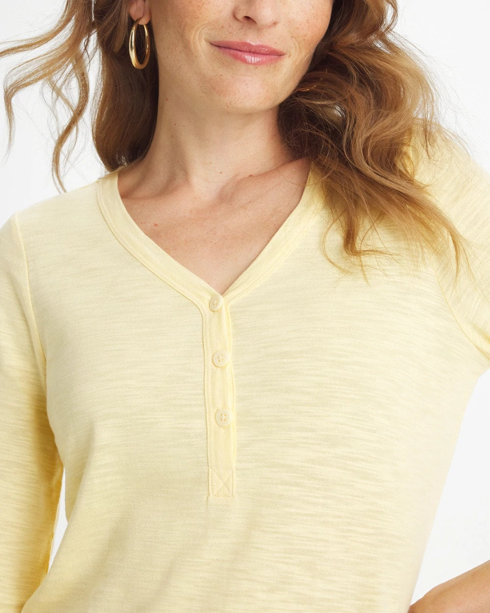Golden Haze Puff Sleeve Cotton Slub Henley Tee
