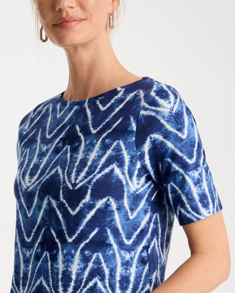 Passport Blue Tie Dye Chevron Pima Elbow Sleeve Tee