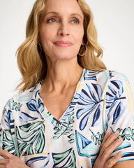 Green Clover Palm Cotton Slub V-Neck Tee