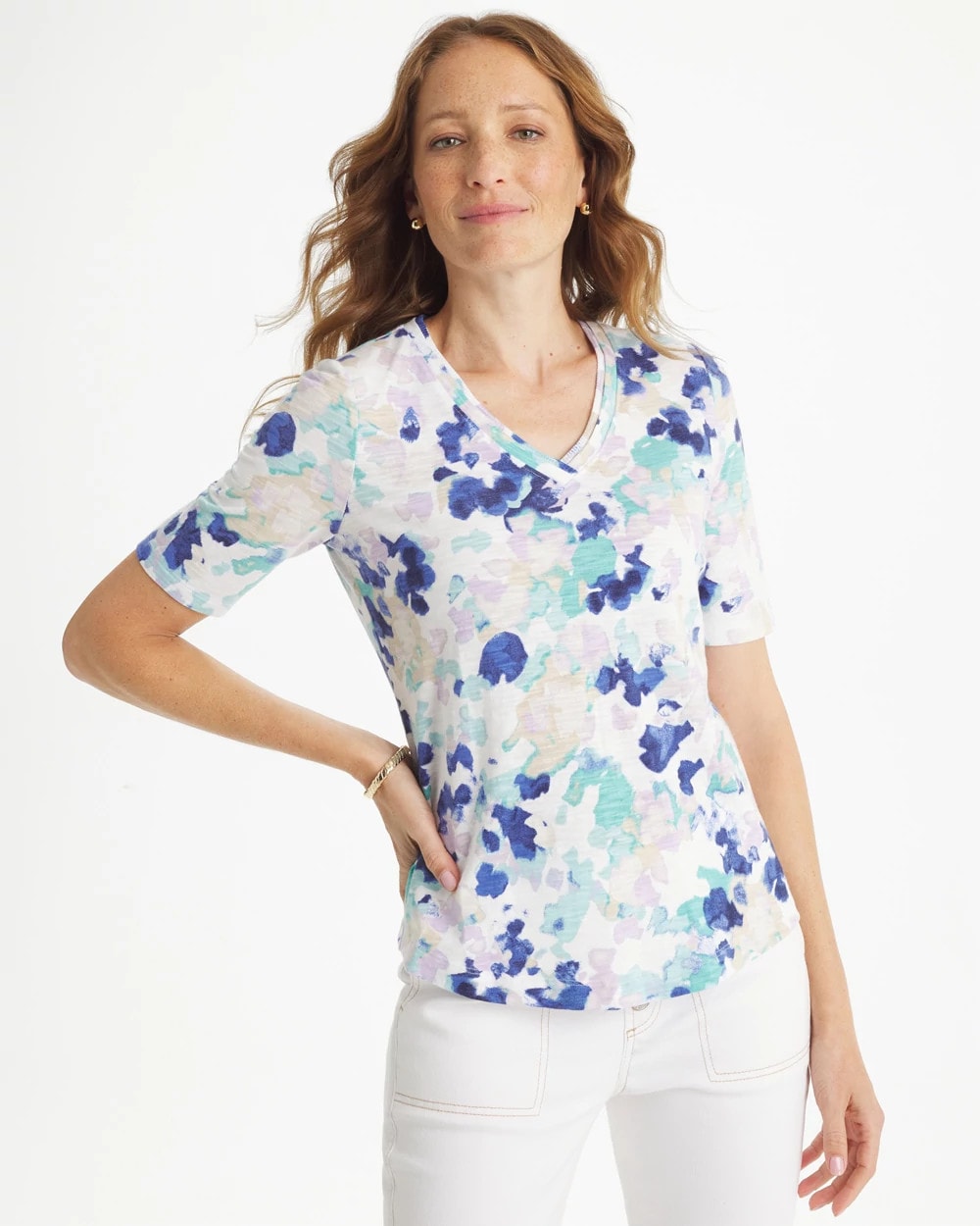 Black Pebbles Cotton Slub V-Neck Tee