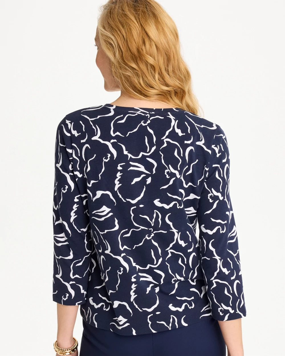 Passport Blue Maya Cotton Stretch 3/4 Sleeve Tee