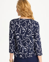 Passport Blue Maya Cotton Stretch 3/4 Sleeve Tee