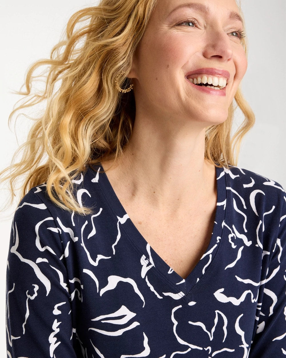 Passport Blue Maya Cotton Stretch 3/4 Sleeve Tee