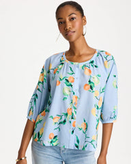 Bondi Blue Cotton Voile Printed Blouse