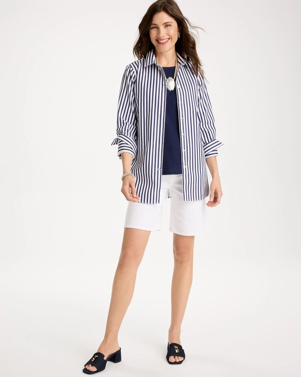 Passport Blue No Iron™ Stretch Striped Shirt