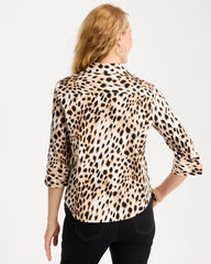 Black Poplin Cotton Animal Print Tie-Front Top