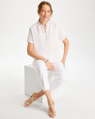 Alabaster Linen Embellished Popover Top