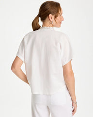 Alabaster Linen Embellished Popover Top