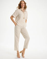Oatmeal Linen Camp Collared Shirt