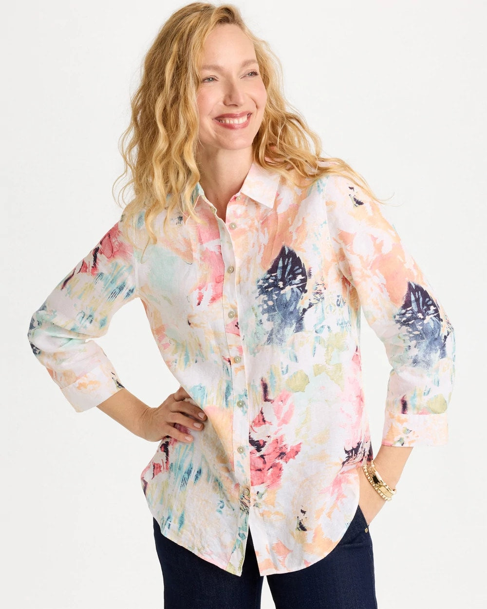 Calypso Coral No Iron™ Linen Printed Shirt