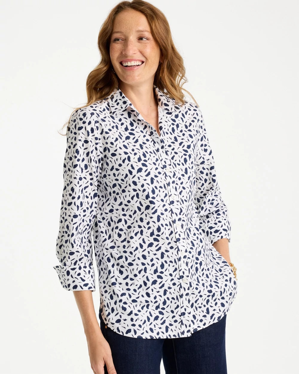 Optic White No Iron™ Stretch Printed Shirt