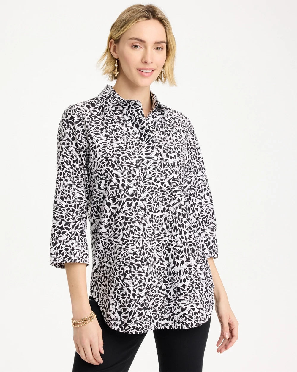 Black No Iron™ Stretch Printed Popover