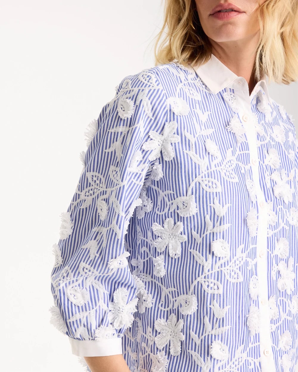 Alabaster Cotton 3D Embroidered Striped Shirt