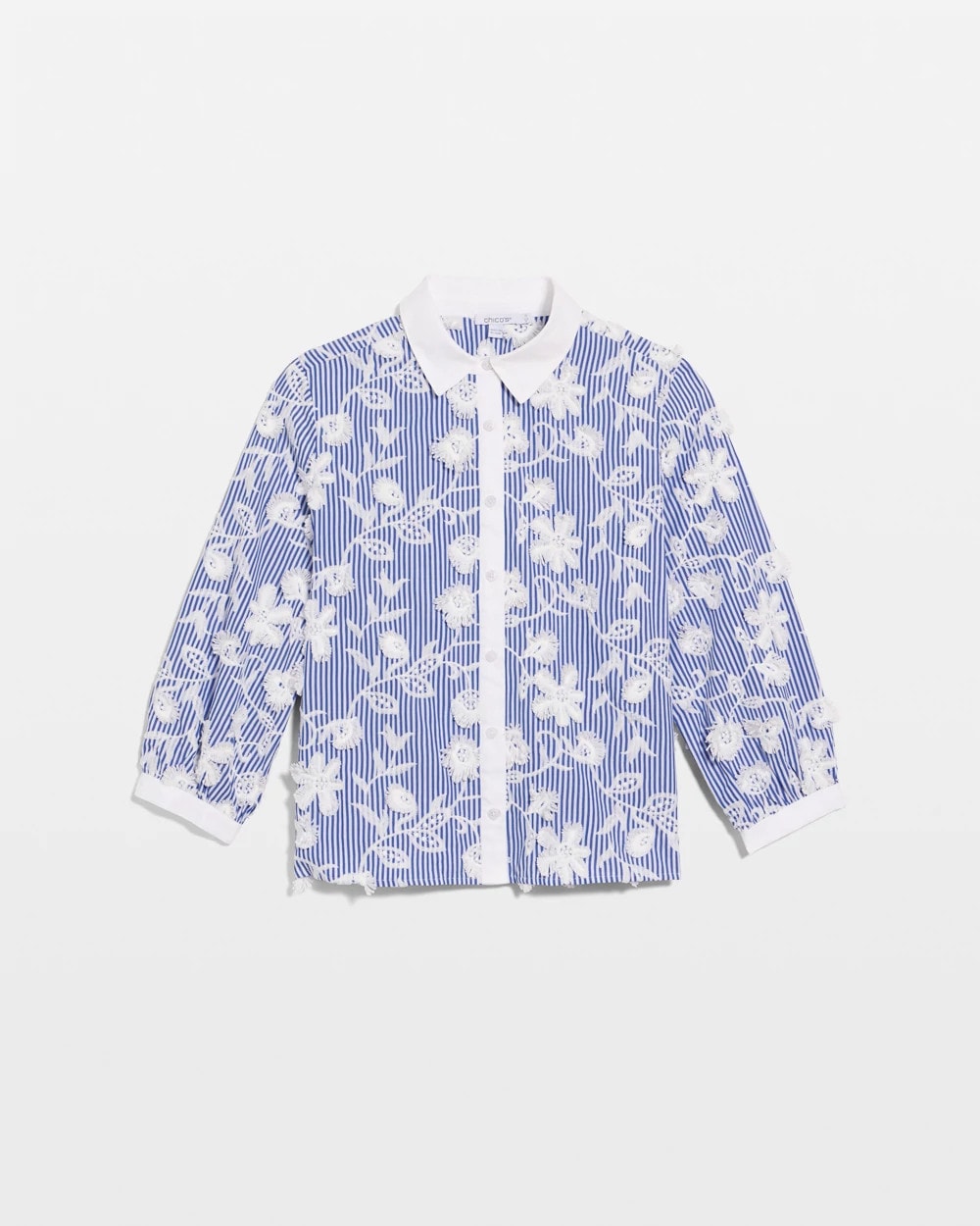 Alabaster Cotton 3D Embroidered Striped Shirt