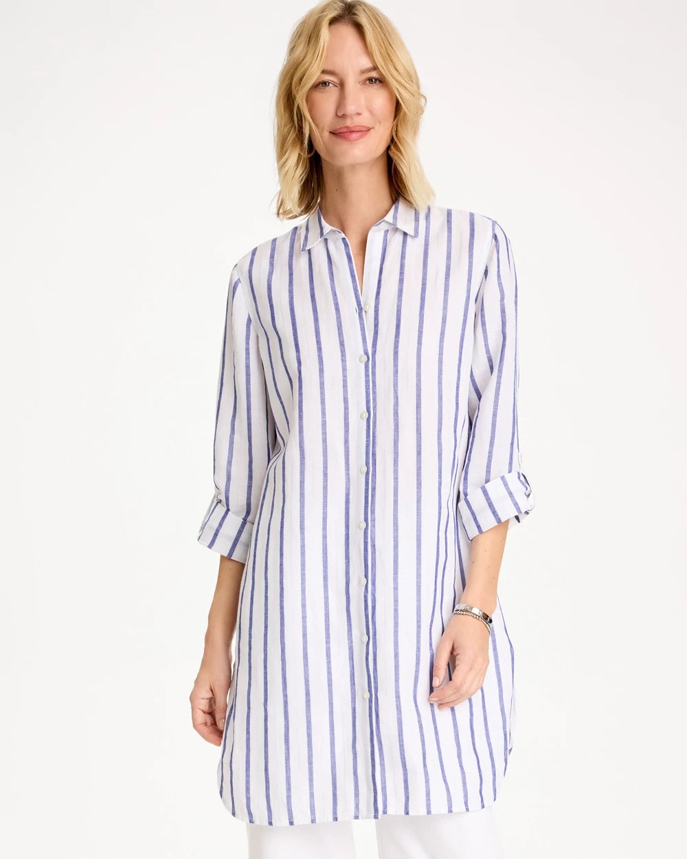 Alabaster Linen Metallic Striped Duster Shirt