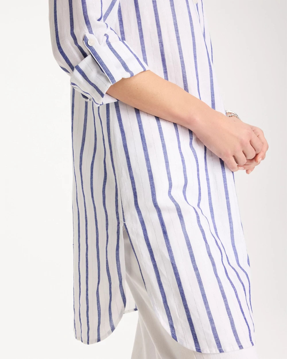 Alabaster Linen Metallic Striped Duster Shirt