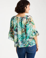 Topanga Green Printed Georgette Swing Blouse