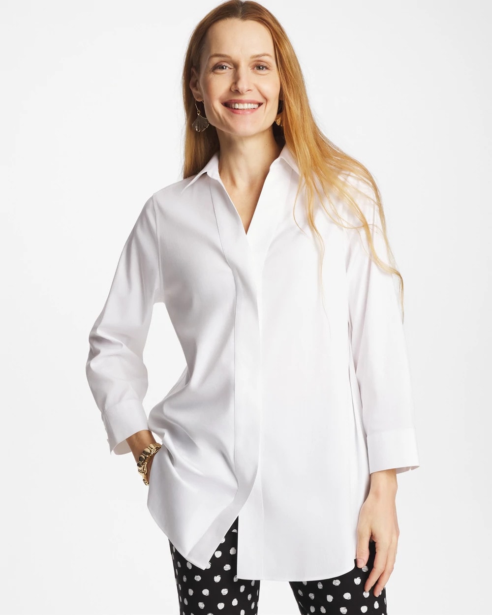 Optic White No Iron™ Stretch Splitneck Tunic